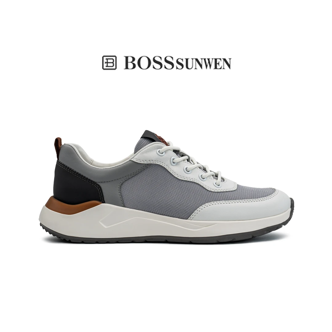 BOSSSUNWEN/博斯·绅威透气圆头平跟百搭休闲板鞋防滑休闲鞋运动鞋