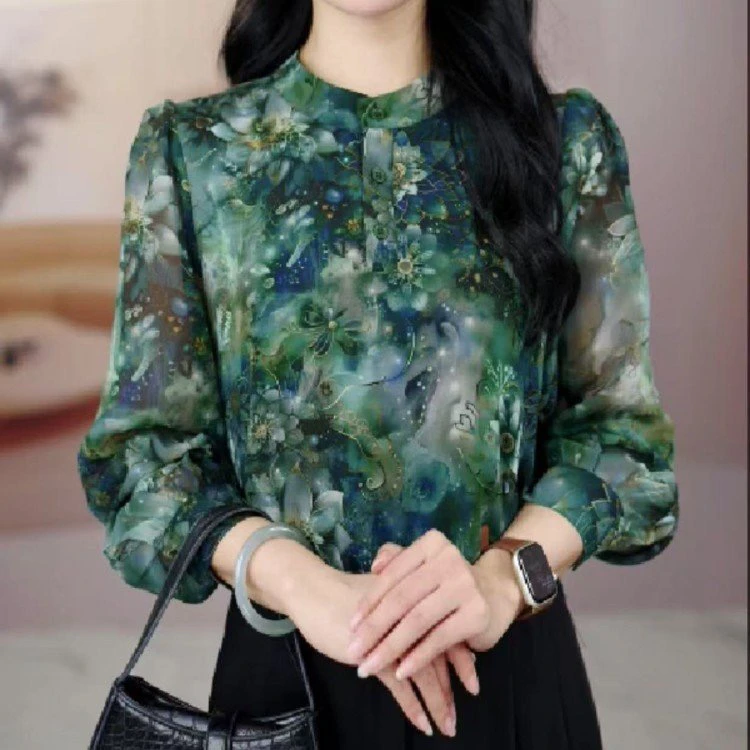 流光溢彩气质碎花长袖衬衫2025春秋新款时尚宽松显瘦百搭上衣ja68