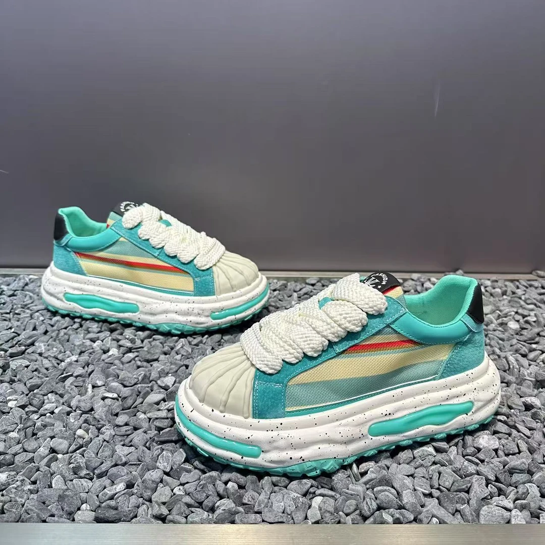 男士夏季新款网面透气贝壳头拼色厚底老爹鞋软底舒适潮流男休闲鞋