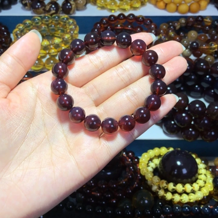 琥珀未镶嵌手链黑加仑帝王紫满紫杉醇紫罗兰手串