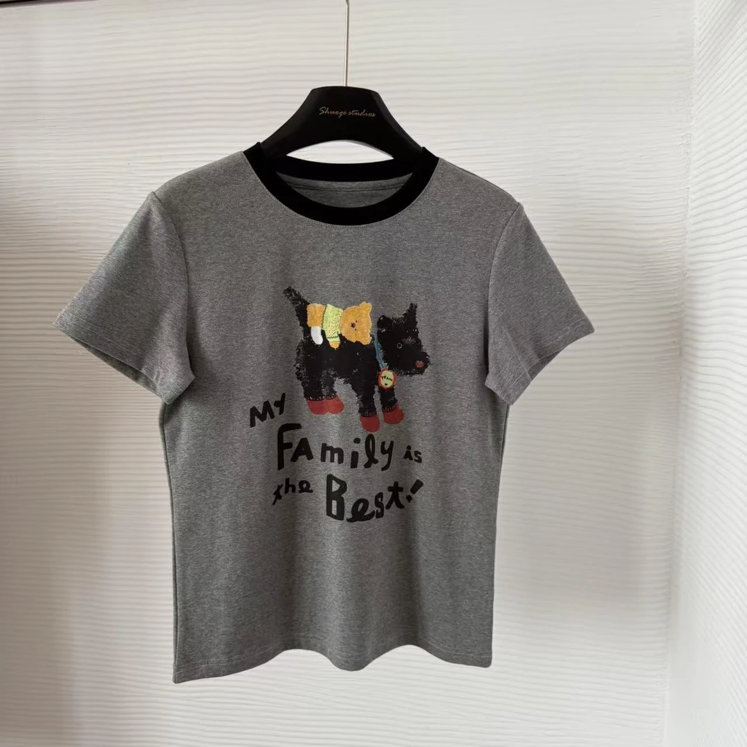 【阿凯自制】 8273  圆领卡通小狗短袖休闲T恤上衣（衣长57，胸围86）