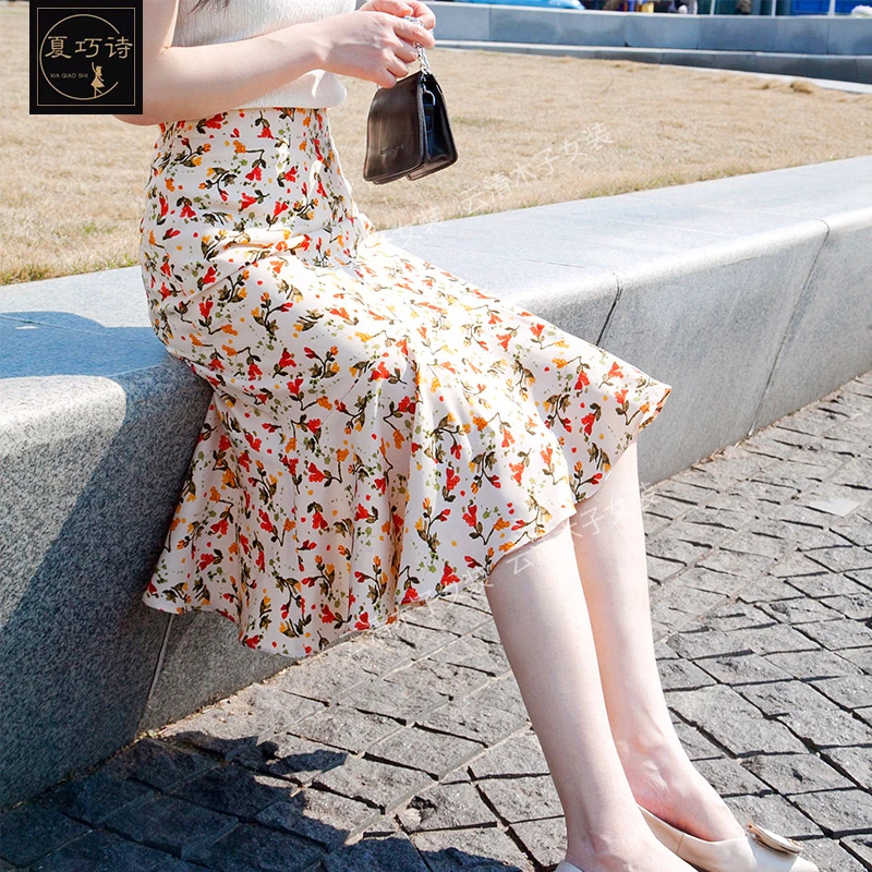 中长款碎花半身裙2025年新款A字鱼尾半身裙百搭显瘦漂亮裙子