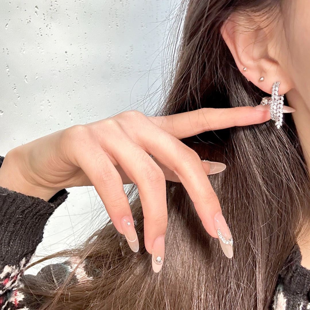 铜合金锆石耳饰 十里间【钻闪爱心】亮晶晶流苏爱心耳环甜美耳饰