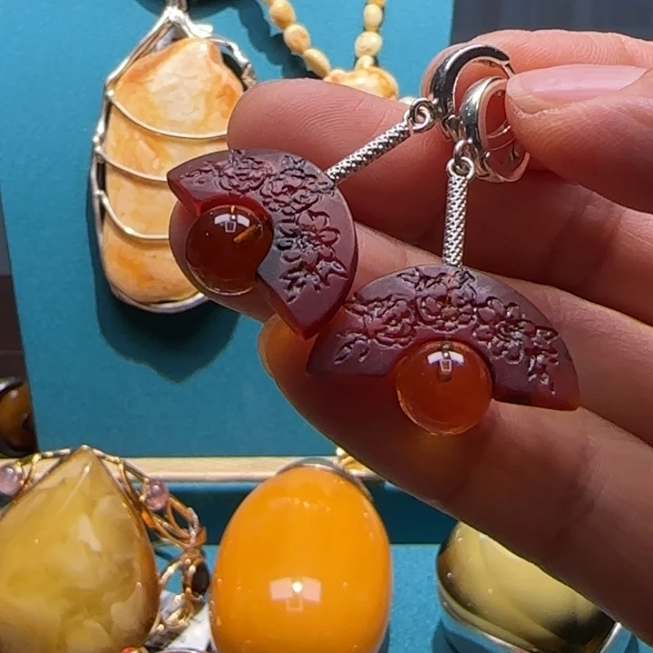 琥珀未镶嵌耳饰波兰设计款琥珀蜜蜡