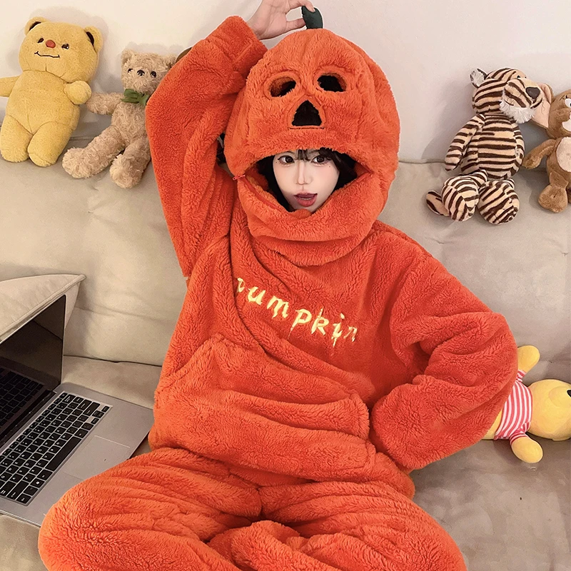 秋冬季睡衣女珊瑚绒2025新款加厚加绒卡通圣诞搞怪法兰绒冬家居服