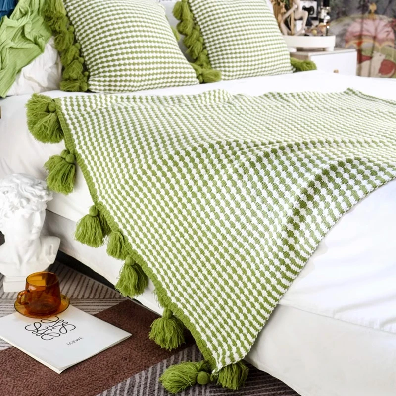 双色菠萝格床尾毯床尾巾民宿客厅沙发毯办公室空调毯午睡盖毯子