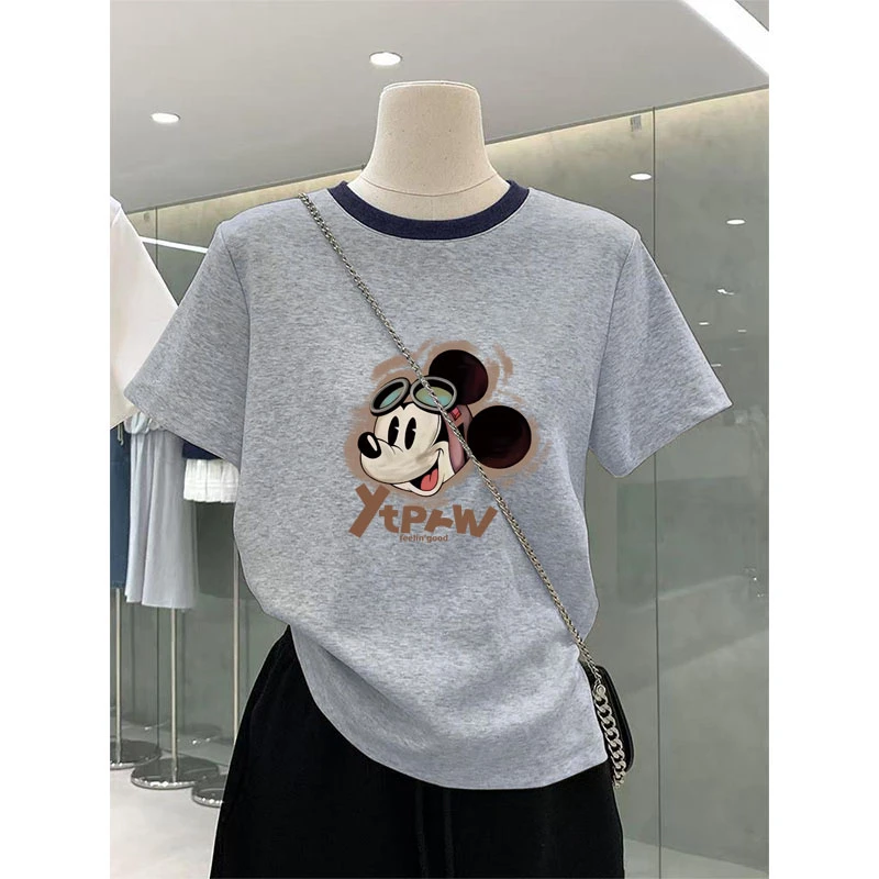 欧货正肩撞色圆领短袖t恤女2025新款设计感时尚洋气百搭上衣夏季