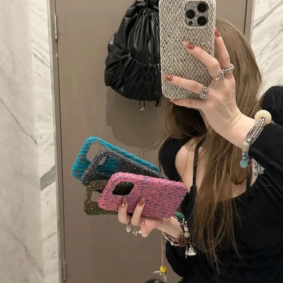 秋冬日韩撞色编织纹适用ihone17pro/16苹果15pro手机壳14新款12女