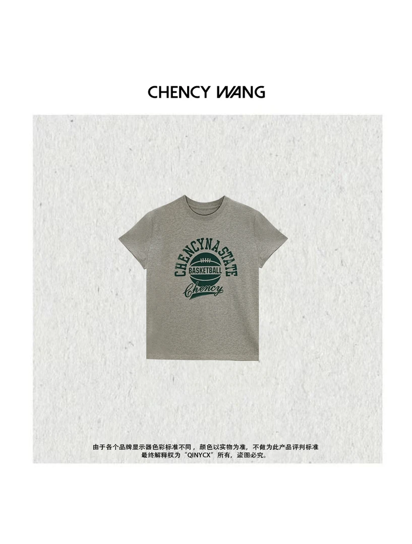 『CHENCY WANG』篮球字母T 早秋纯色设计感舒适百搭T恤