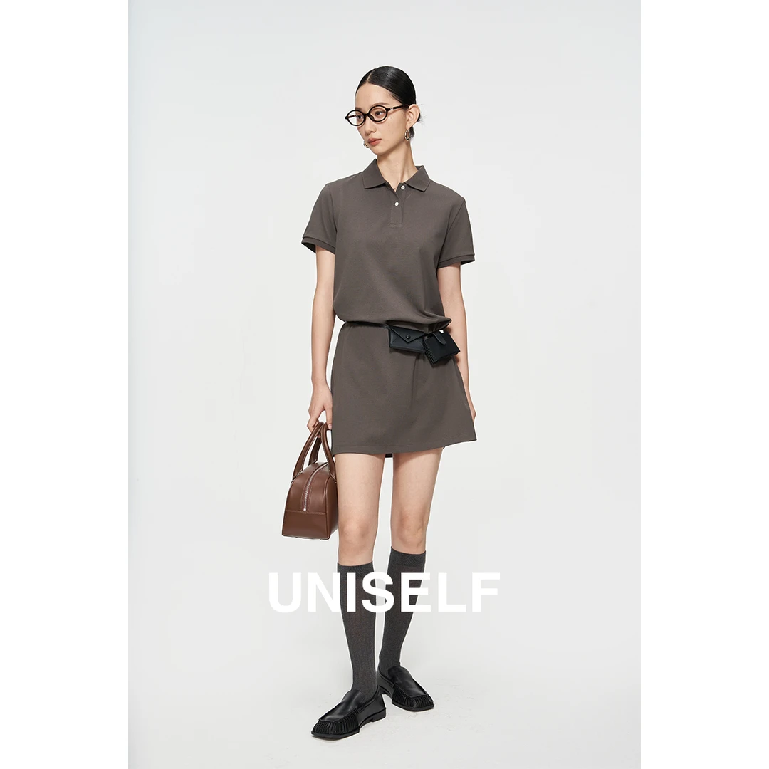 UNISELF气质百搭防晒polo连衣裙2025新款夏季经典显瘦裙子100865