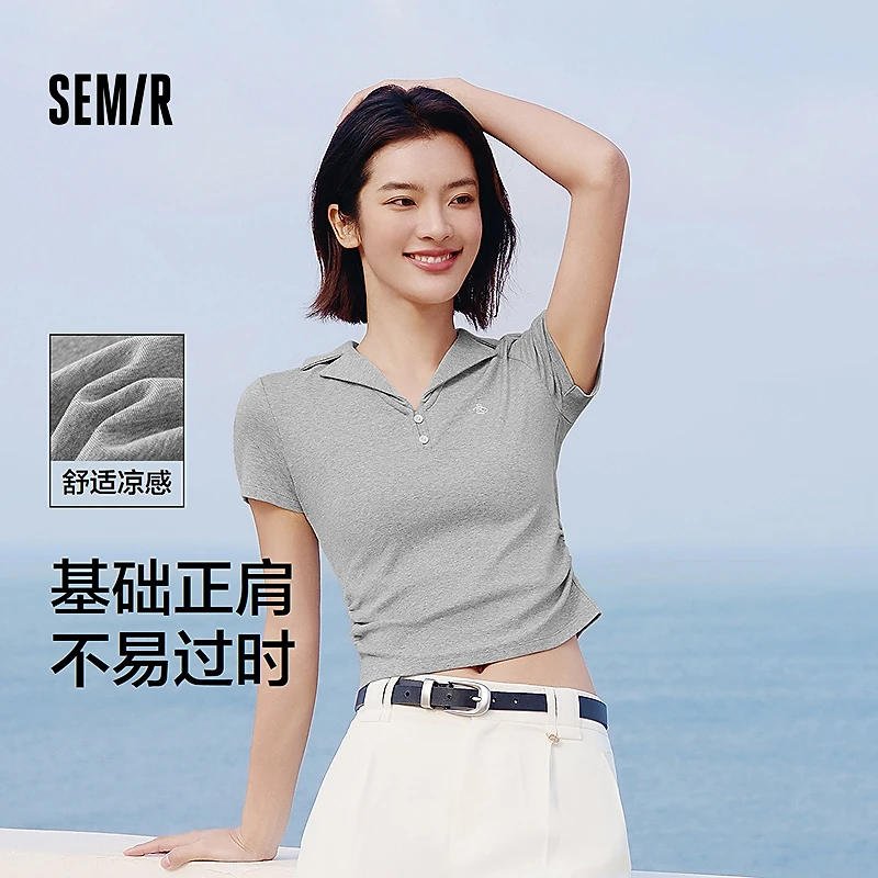 出游季【凉感】森马POLO衫女短款辣妹西装领盐系新款修身