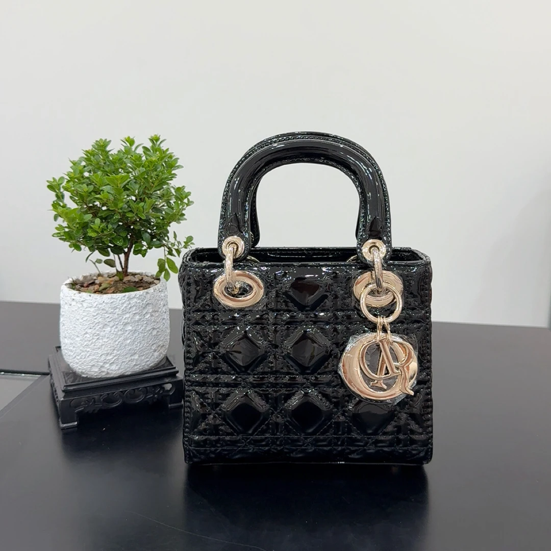 三格漆皮戴妃包 欧美范手提包女包 菱格斜挎链条包 气质百搭女包