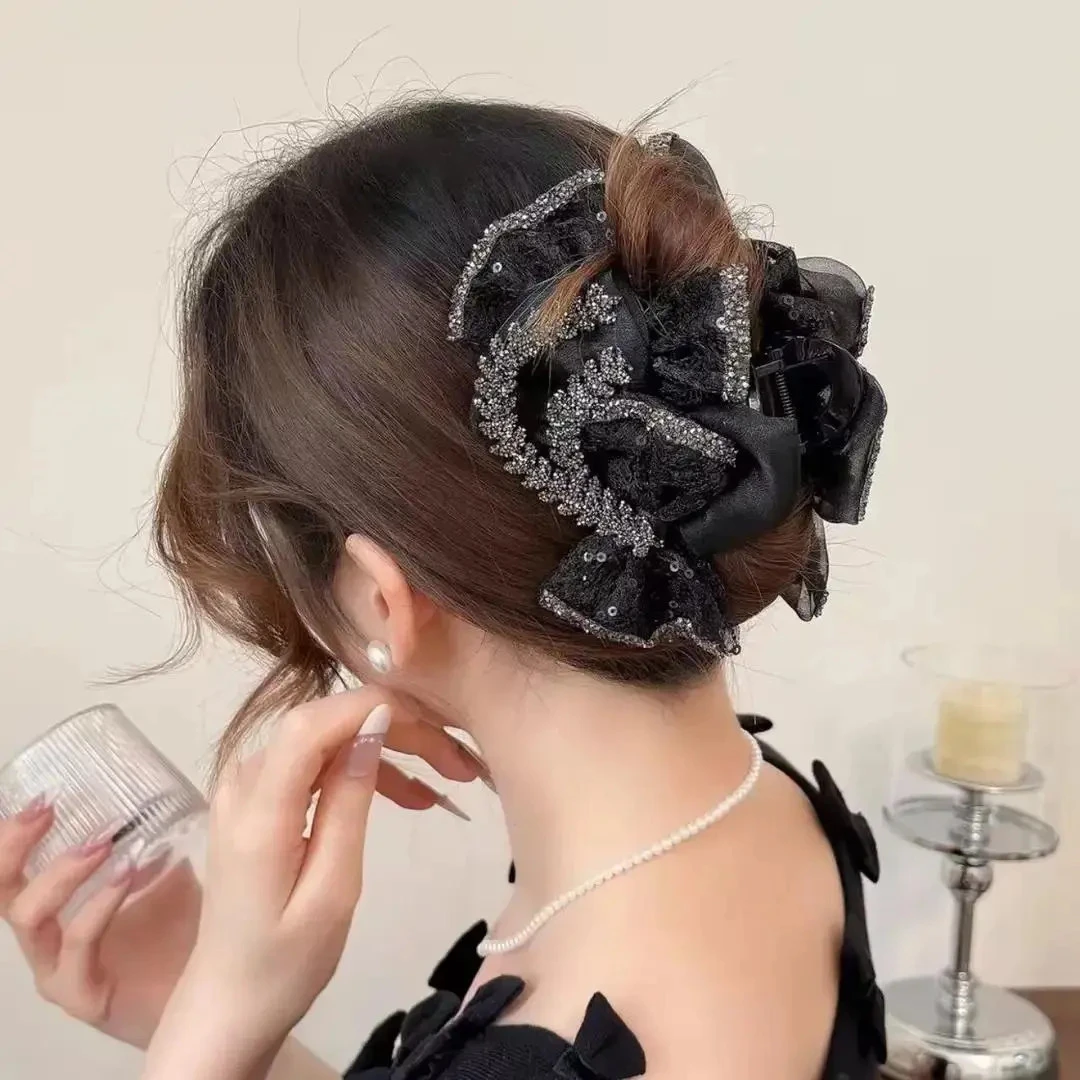 AB面显气质半扎发鲨鱼抓夹碎钻蝴蝶发夹后脑勺抓夹韩式优雅时尚