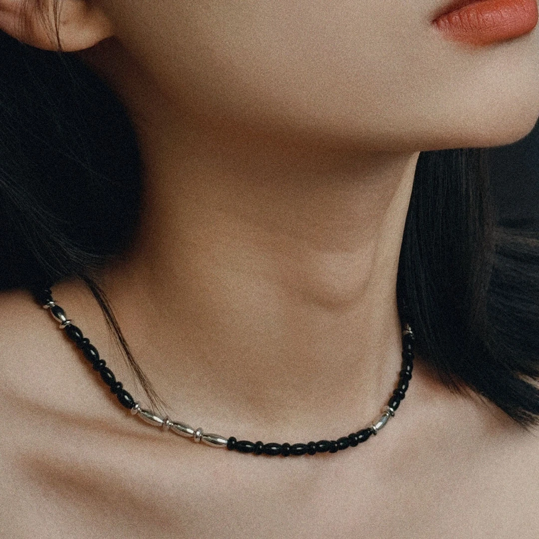 铜合金项链 T/A “银豆豆” 素银米粒珠串小众简约TA2411033