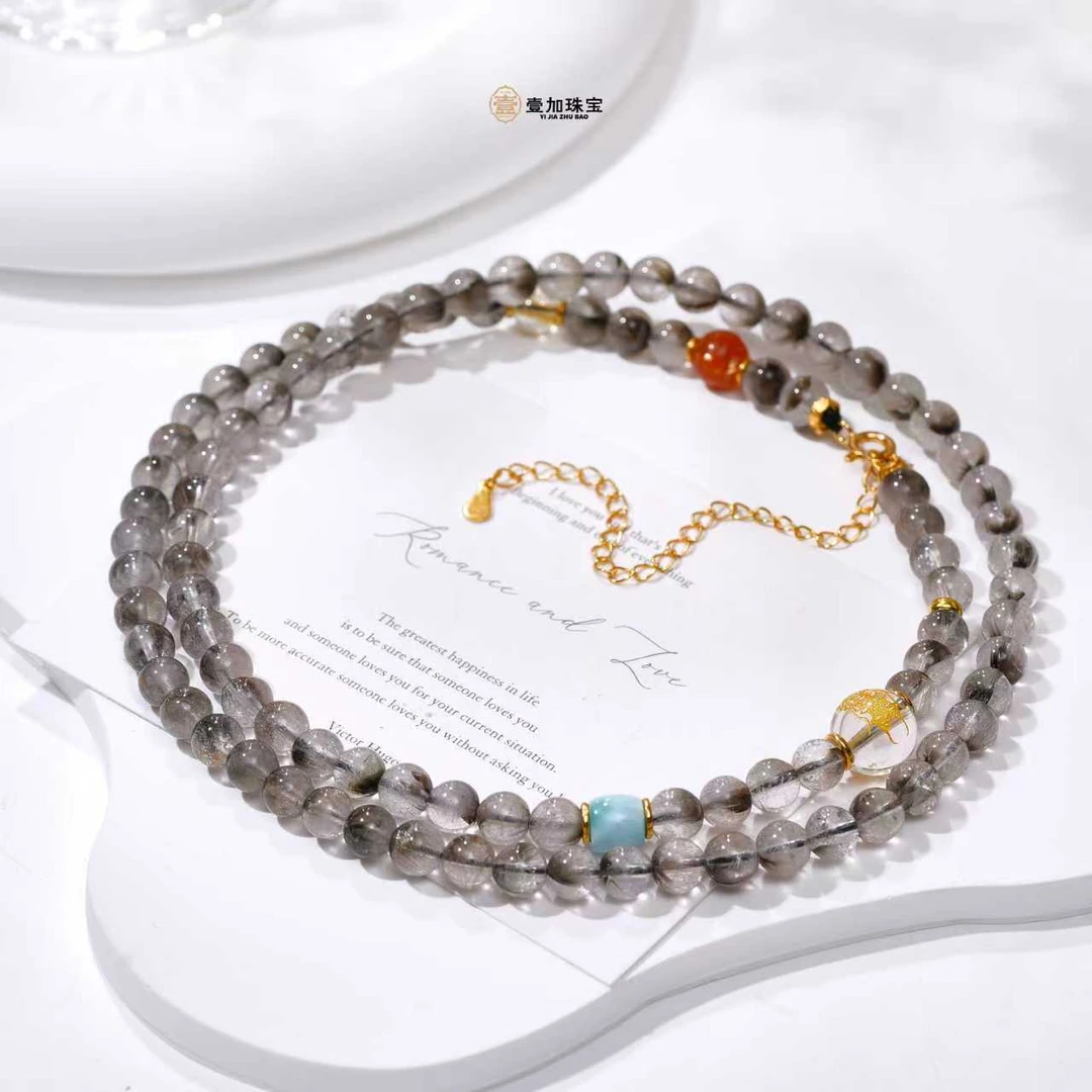 壹加田田|手工设计躺赢黑银钛水晶多功能项链多样性发一8418N