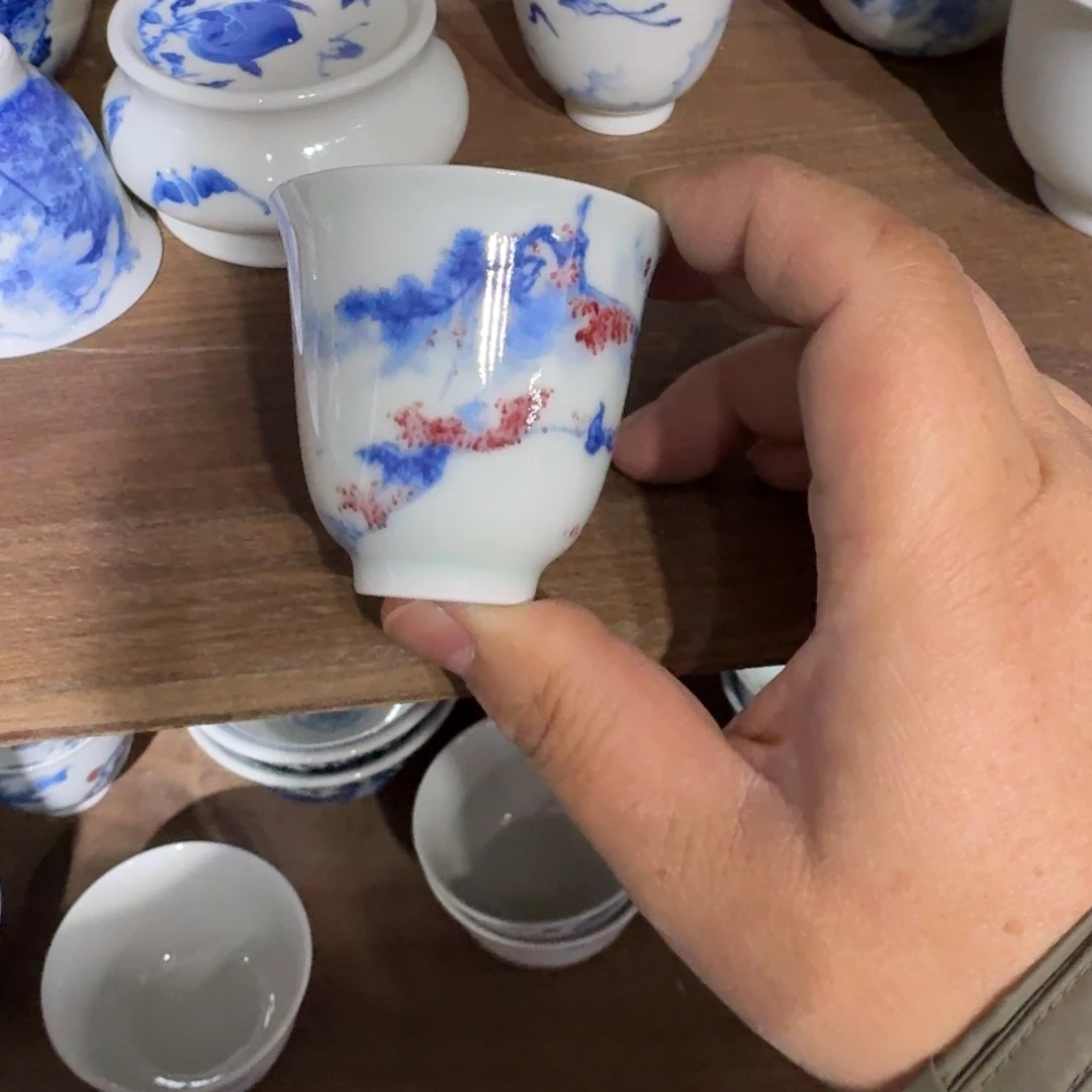 喵***柠青花釉里红小可杯