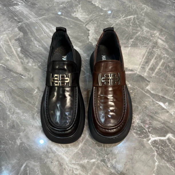 9771高端品质男鞋男士时尚百搭黑色真皮春季厚底舒适软底圆头秋季