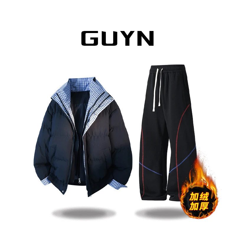 【品牌正品现货】GUYN立领保暖加厚棉衣男士休闲秋冬季潮流棉服套装