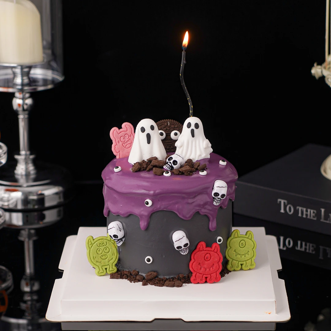 2025万圣节软胶幽灵蛋糕装饰摆件搞怪骷髅头小眼睛糖珠饼干装扮