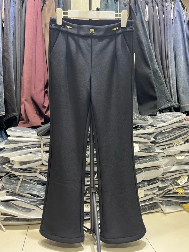 冬季加厚加绒微喇裤喇叭休闲女裤长98cm货号1838