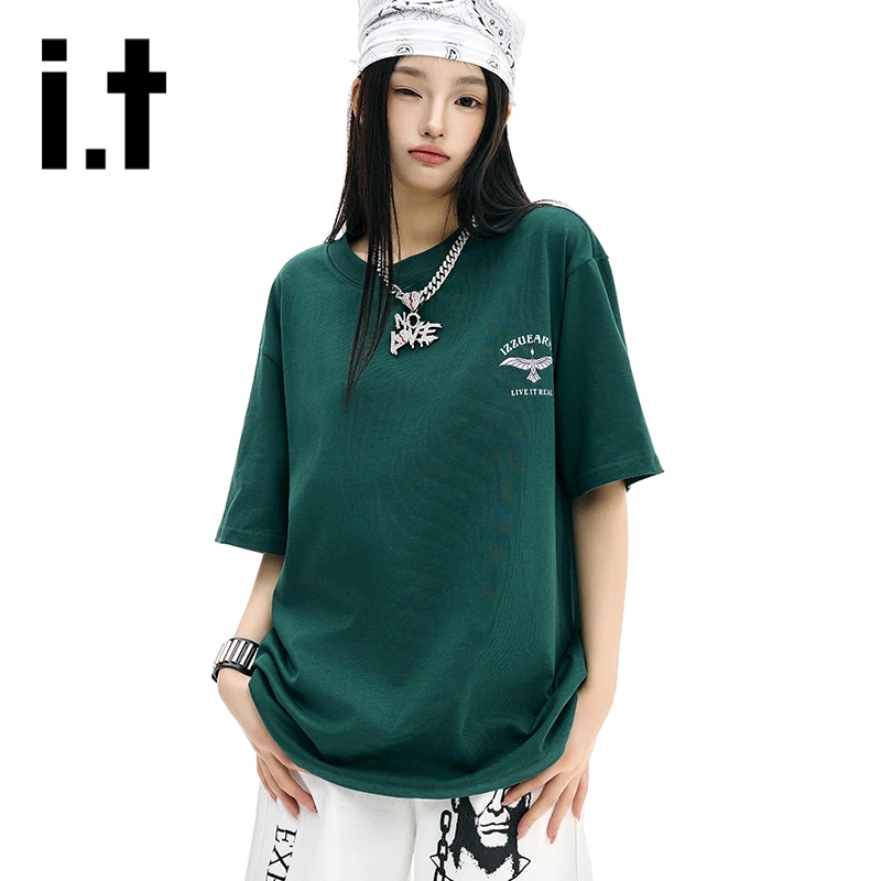 it izzue圆领宽松休闲男女同款夏季美式潮牌印花纯棉百搭半袖上衣