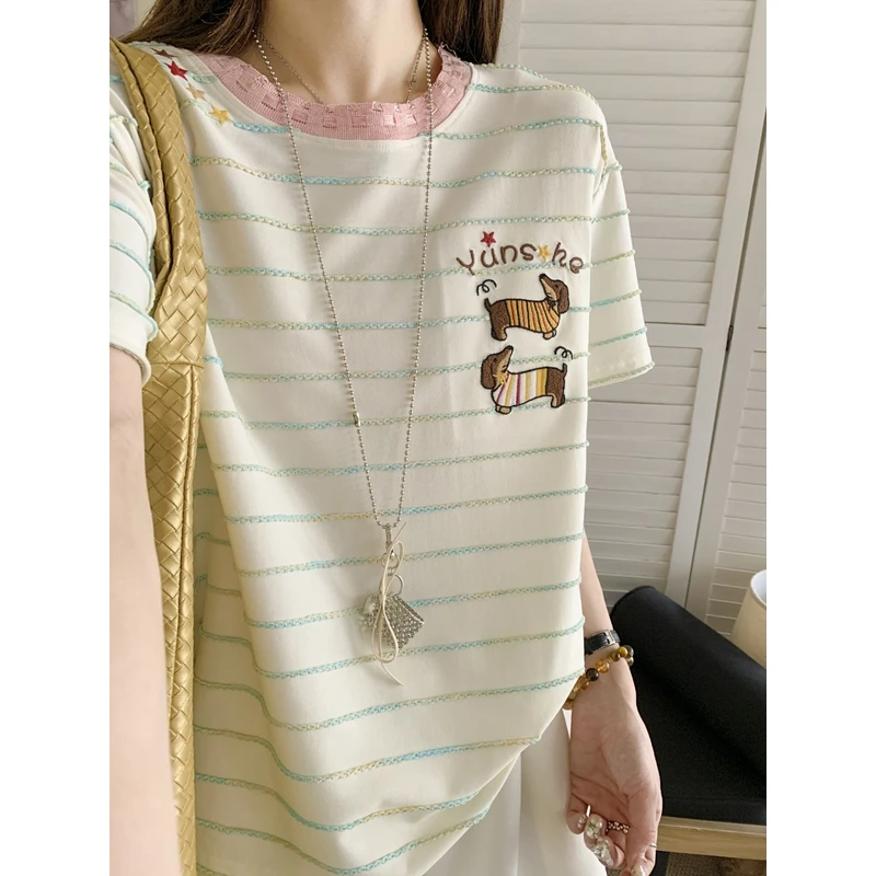 0157【夏季新款】条纹设计师领子腊肠条纹短袖（0162）