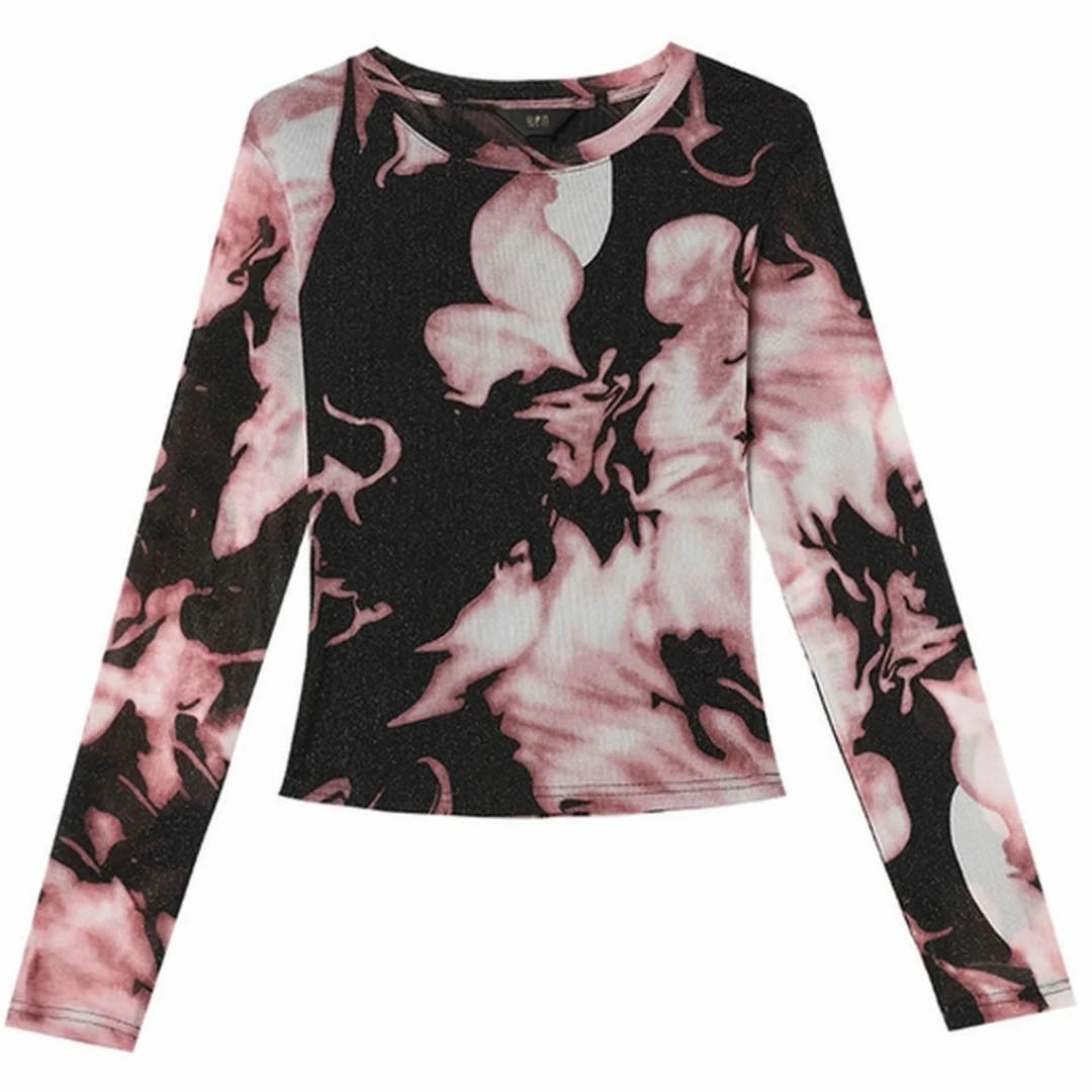 【长袖/短袖】印花扎染气质时尚休闲圆领显瘦长袖上衣女A2128