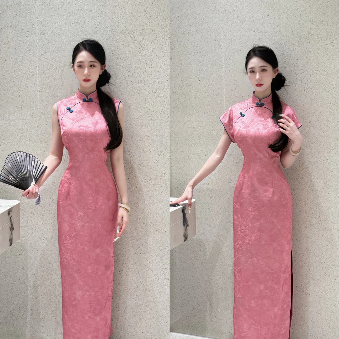 LHMknk1画报夫人原创自制国风改良版夏季江南风新中式旗袍 玉骨粉