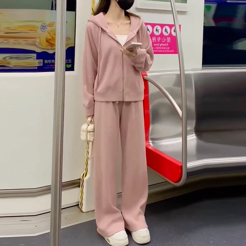 2025气质款奶系穿搭一整套女早秋季粉色减龄显瘦卫衣两件套装洋气