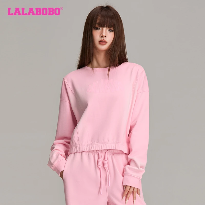 LALABOBO春季新款短款时尚休闲宽松潮流圆领T恤LBDC-WSTS13