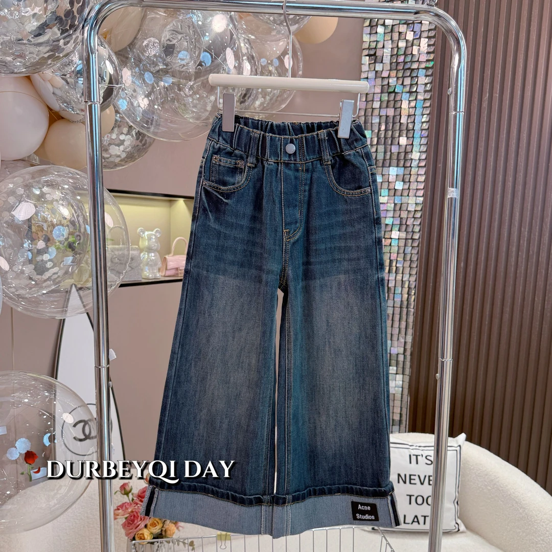 DURBEYQI/朵贝奇女童2025秋季新款纯色阔腿软牛仔长裤5502