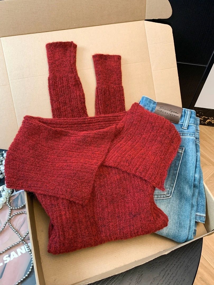 时尚小众长袖翻领毛针织衫女秋冬季新款韩版打底高腰百搭针织衫潮