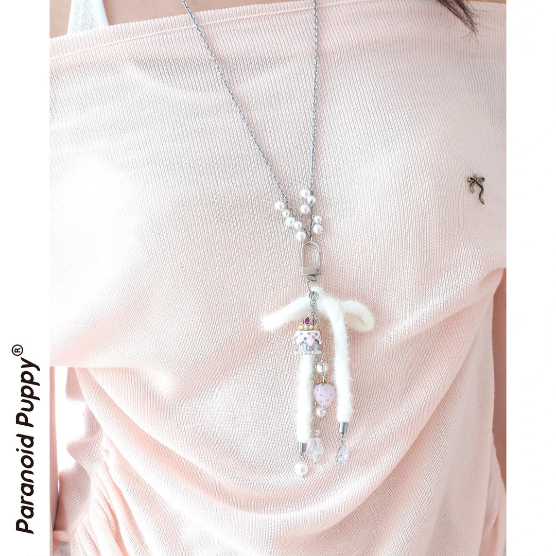 铜合金合成锆石项链 小众礼物cake·草莓蛋糕秋冬毛衣链原创设计感