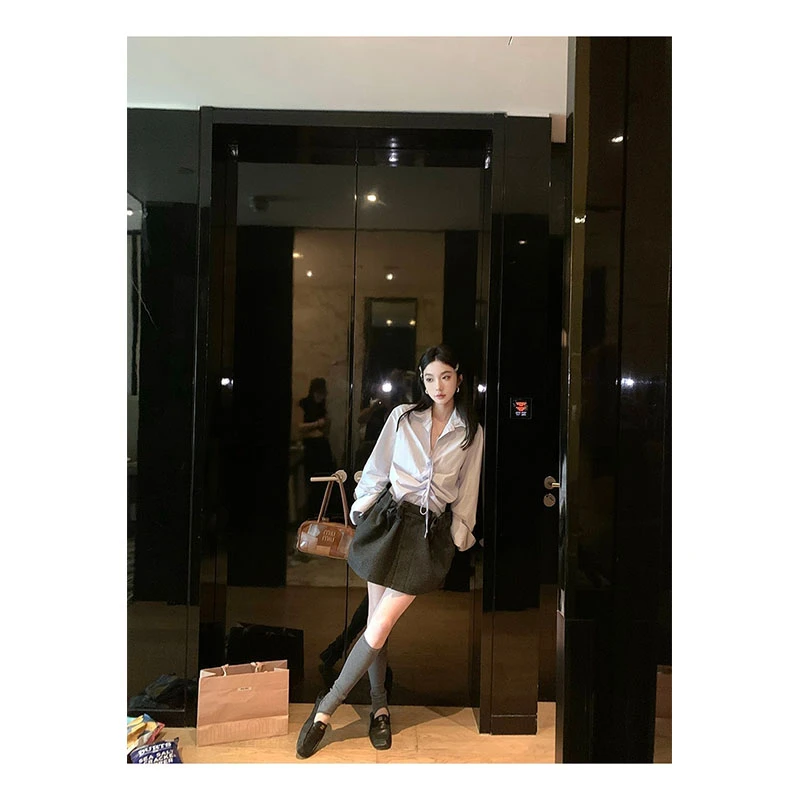 早秋季新款修身显瘦网红穿搭薄款长袖上衣气质时尚收腰a字半身裙