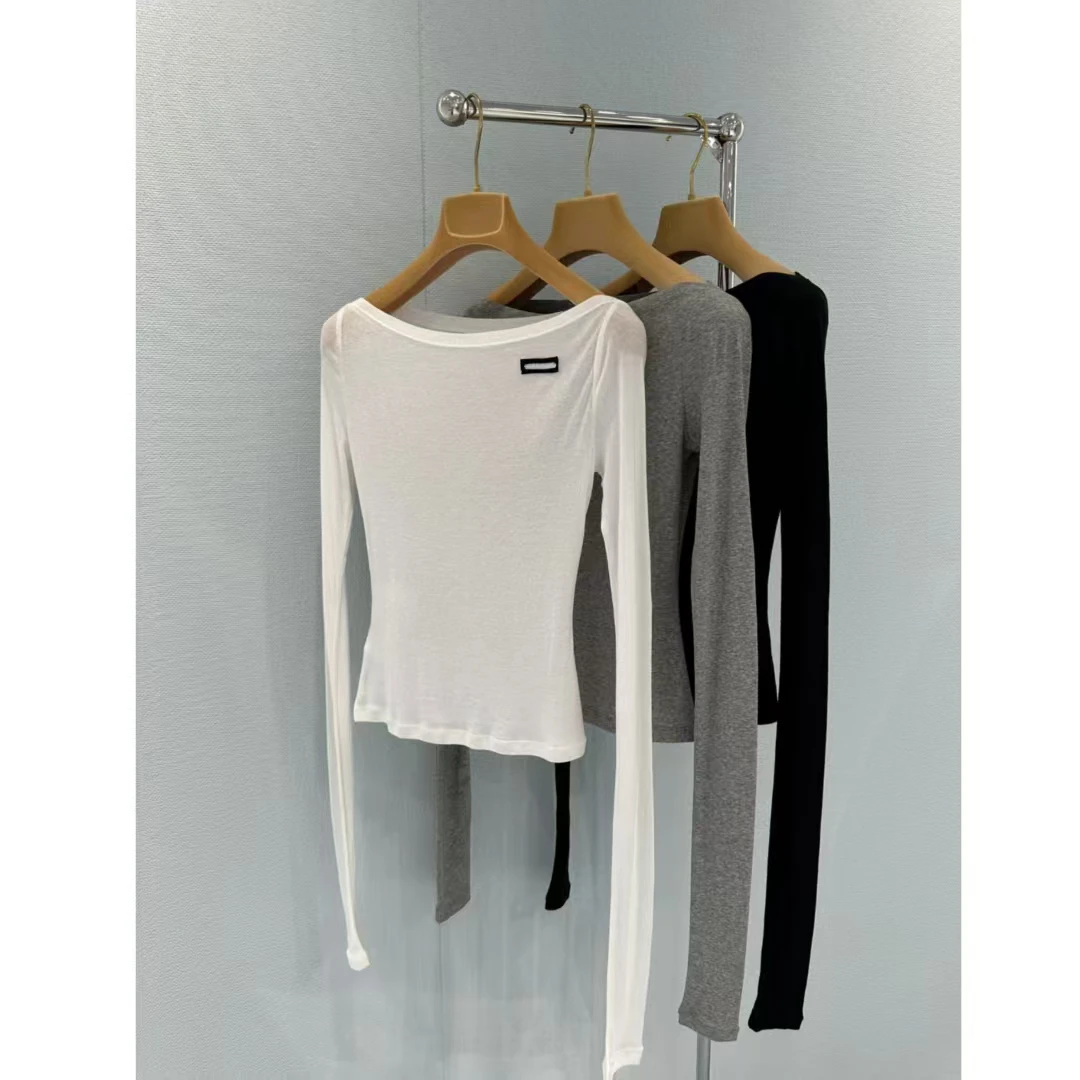 6205# M少女一字肩三色防晒TEE