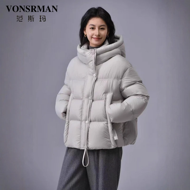 VONSRMAN连帽羽绒服女冬季2025新款时尚气质加厚保暖短款百搭外套