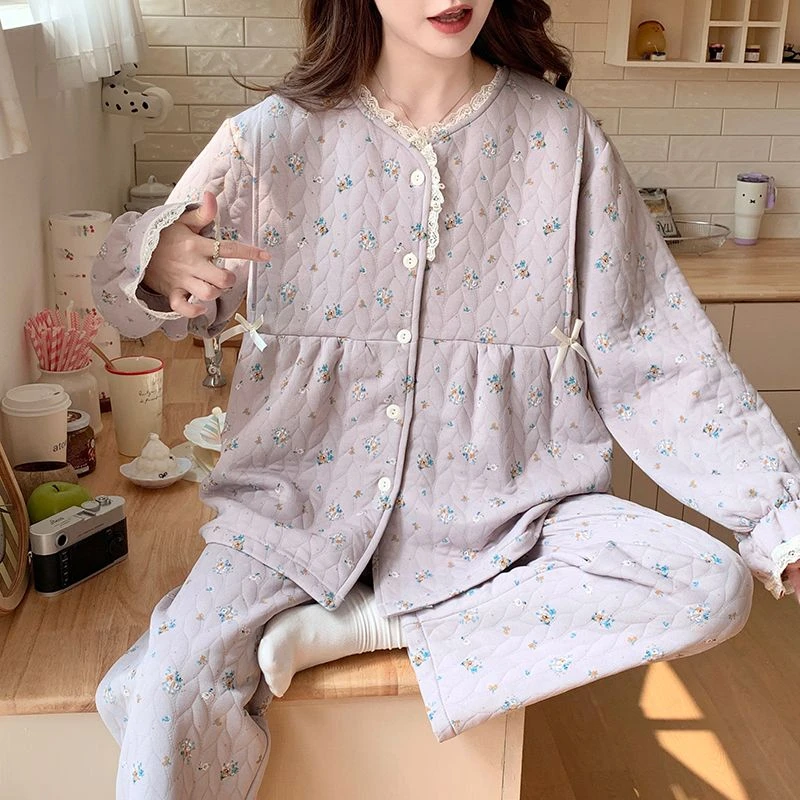 月子服空气棉春秋冬季产后保暖夹层夹棉哺乳喂奶孕妇睡衣吸汗新款