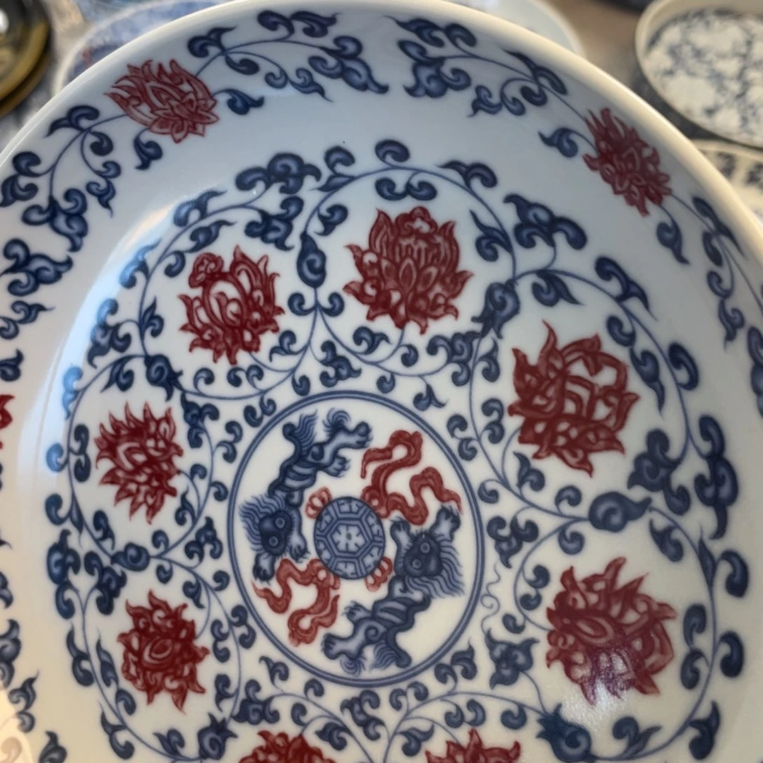 瓷片景德镇釉里红缠枝莲大壶承