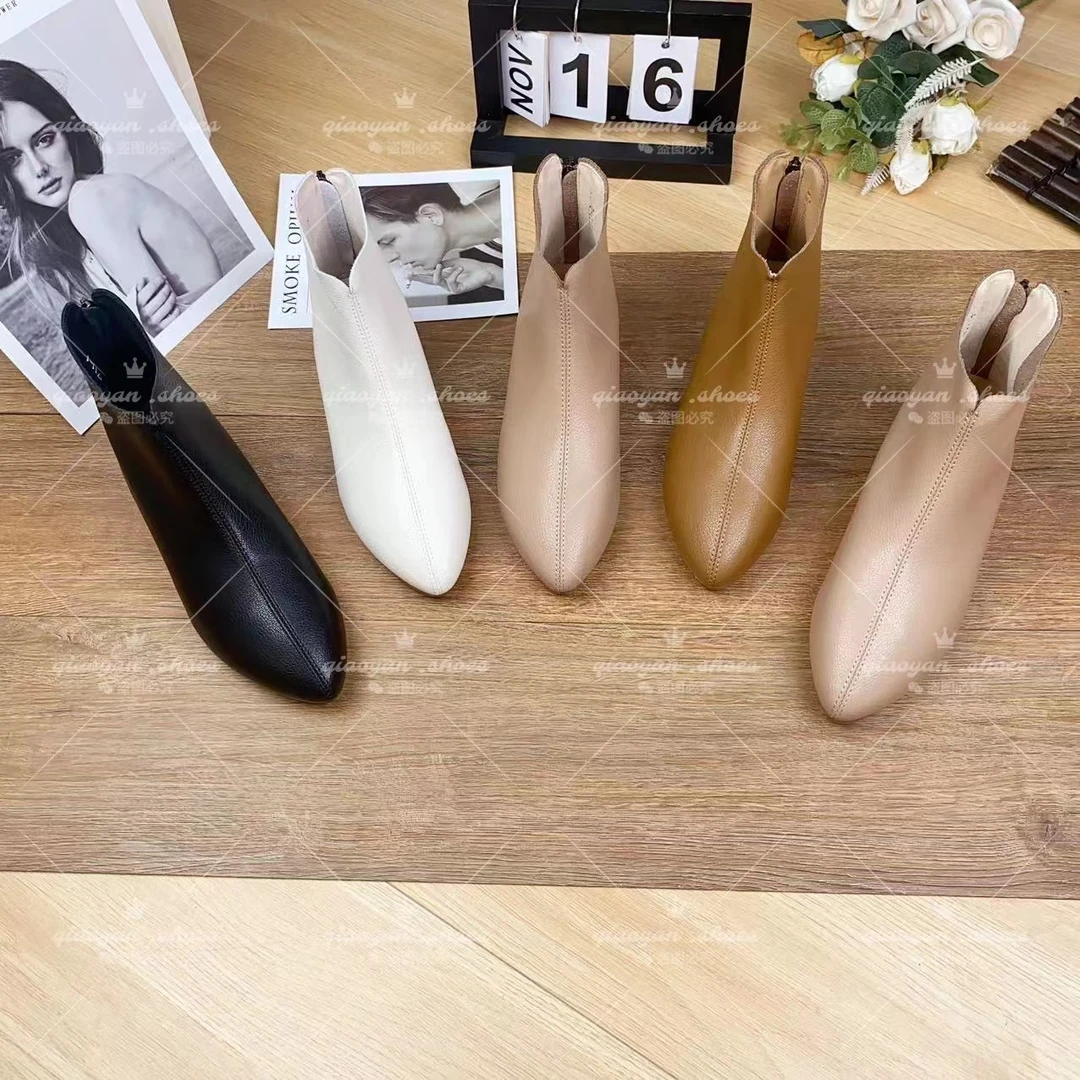 【品牌力荐】秋季新款气质时尚百搭简约尖头软底瘦瘦短靴女羊1711