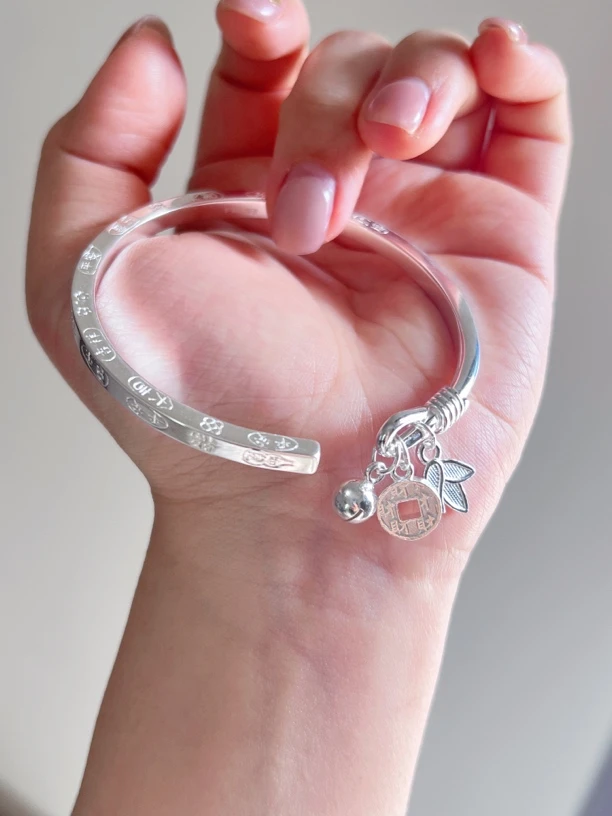 足银手镯 足银999.9四方吉言开口手镯复古古风精美民族风