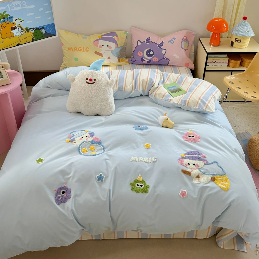 小玲子 星星魔法师 秋冬全棉加厚磨毛套件 刺绣工艺 可爱卡通款