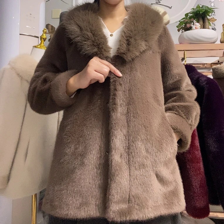 【毛领新款04-3款】仿貂雪兰貂妈妈装皮毛一体百搭休闲外套