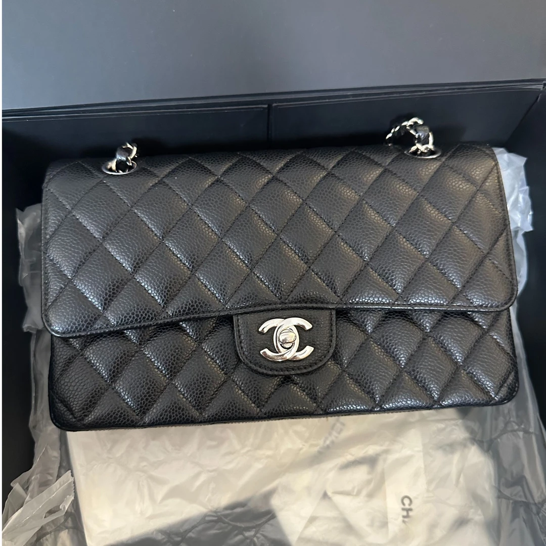 99新 Chanel/香奈儿 Chanel cf黑银荔枝纹时尚包/JM0069