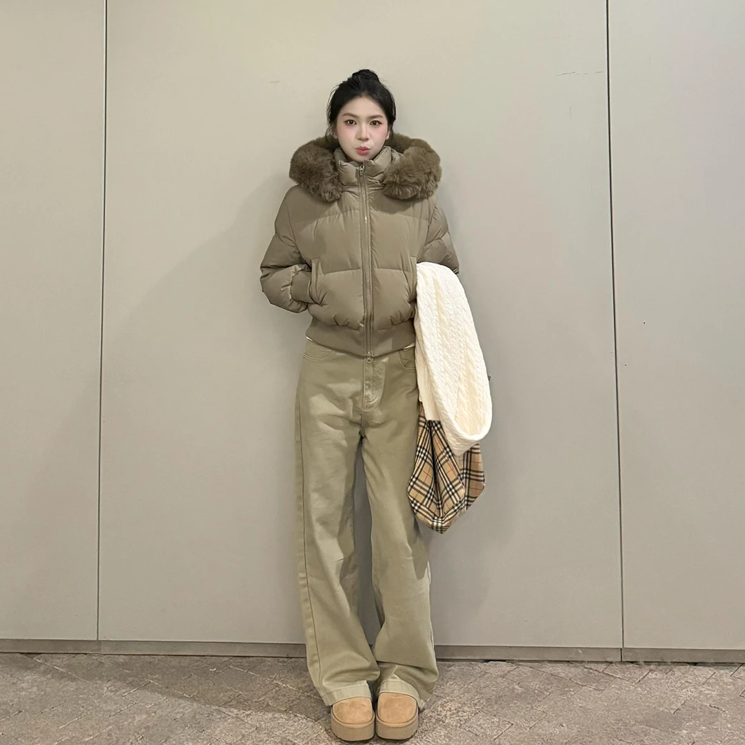 修身显瘦短款棉服女2025年新款韩系大毛领加厚棉衣棉袄冬季外套