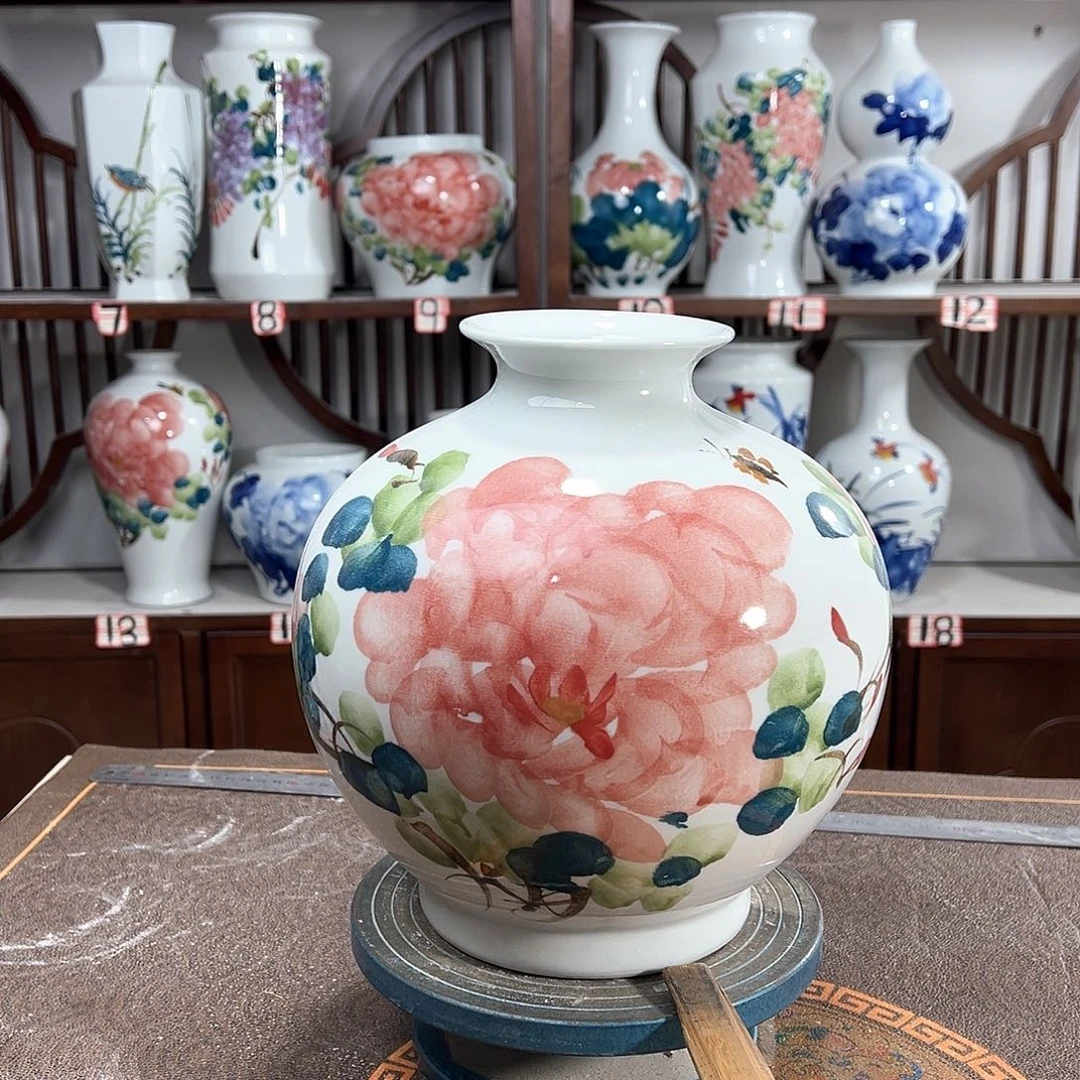 摆件景德镇陶瓷石红牡花