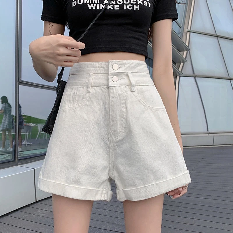 2025双扣女装高腰牛仔裤子2020年薄款百搭宽松韩版阔腿大码热2025