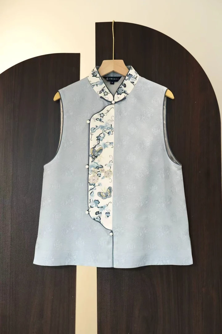 什颐新中式 纯手工刺绣苏州非遗织造绞罗立领斜襟马甲-多色可选