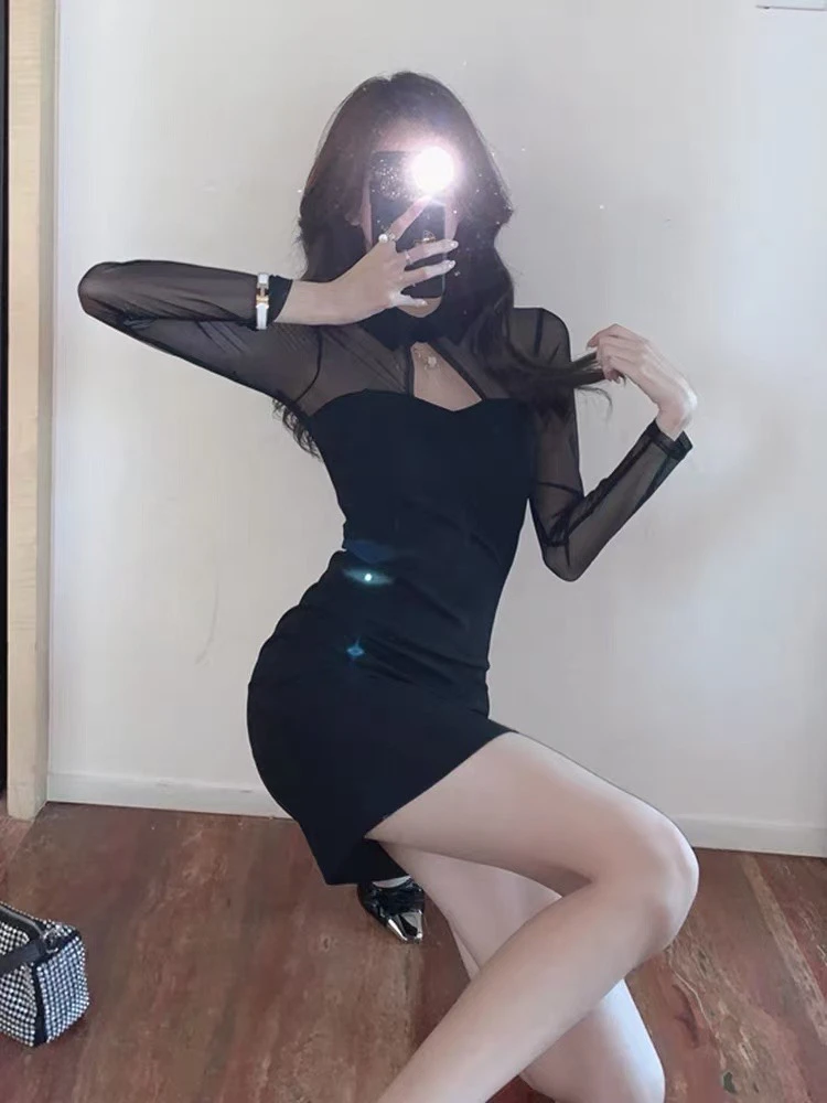 大码镂空修身性感包臀裙2024秋冬新款轻熟御姐风连衣裙高级感9003