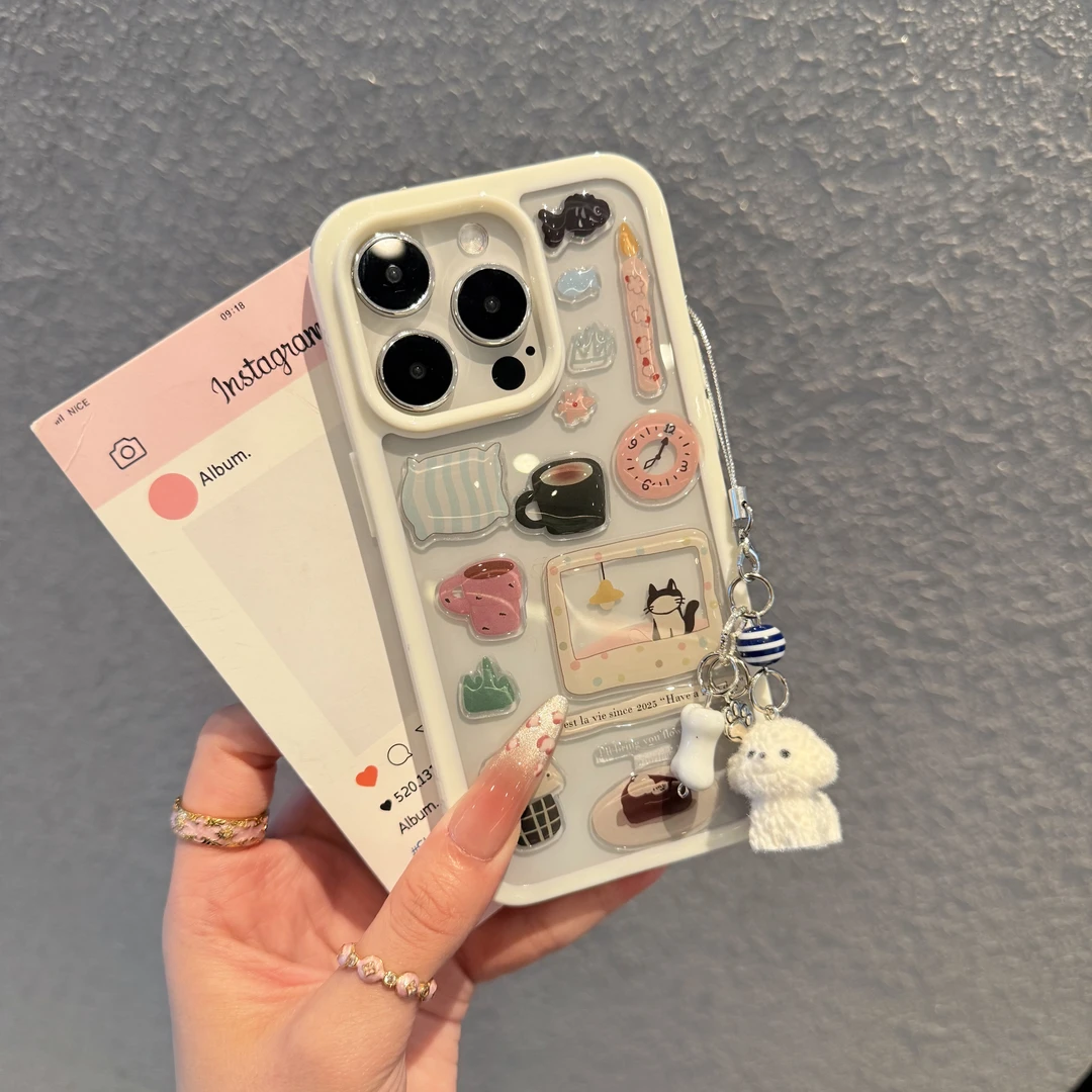 黑猫滴胶贴件适用iPhone16pro亚克力15苹果14手机壳13/11新款12女