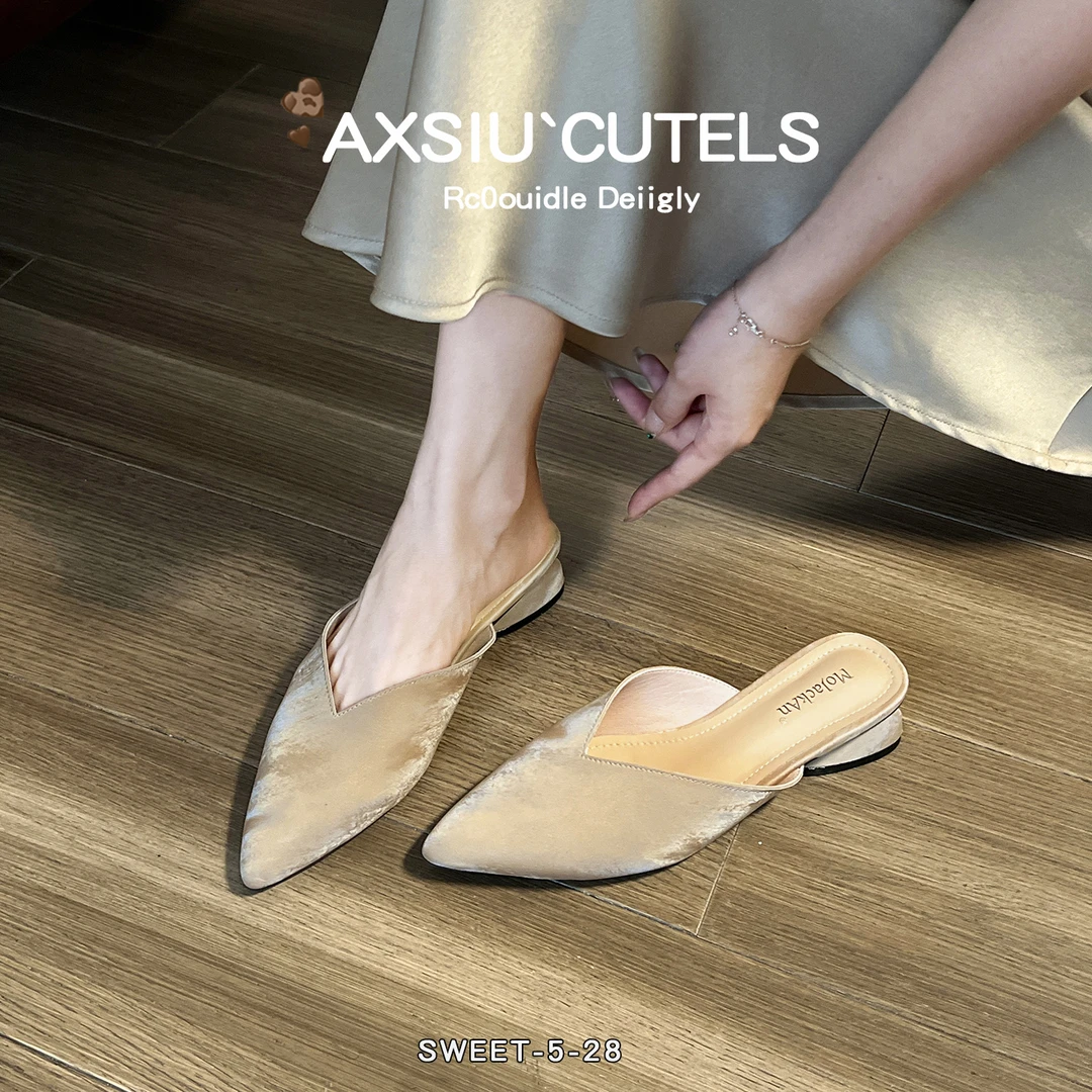 高端定制流光风新中式单鞋2025新款百搭尖头包头半拖鞋女凉拖鞋